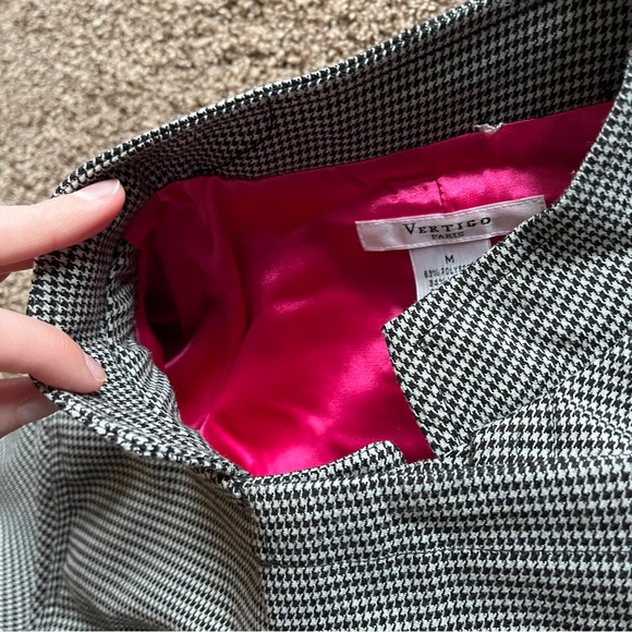 Vertigo Paris Mandarin Collar Belted Houndstooth Jacket Coat - Picture 4 of 7